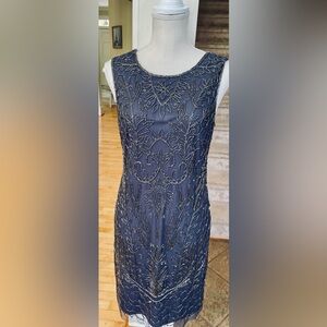 Adrianna Papell beaded plum cocktail  dress / mother of the bride/ groom dress